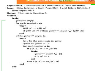 String Matching with Finite Automata,Aho corasick, | PPT