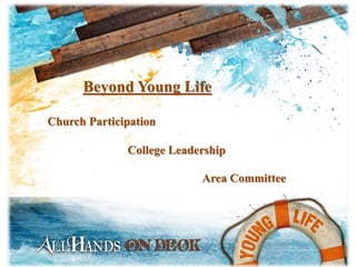 Beyond Young Life
College Leadership
Church Participation
Area Committee
 