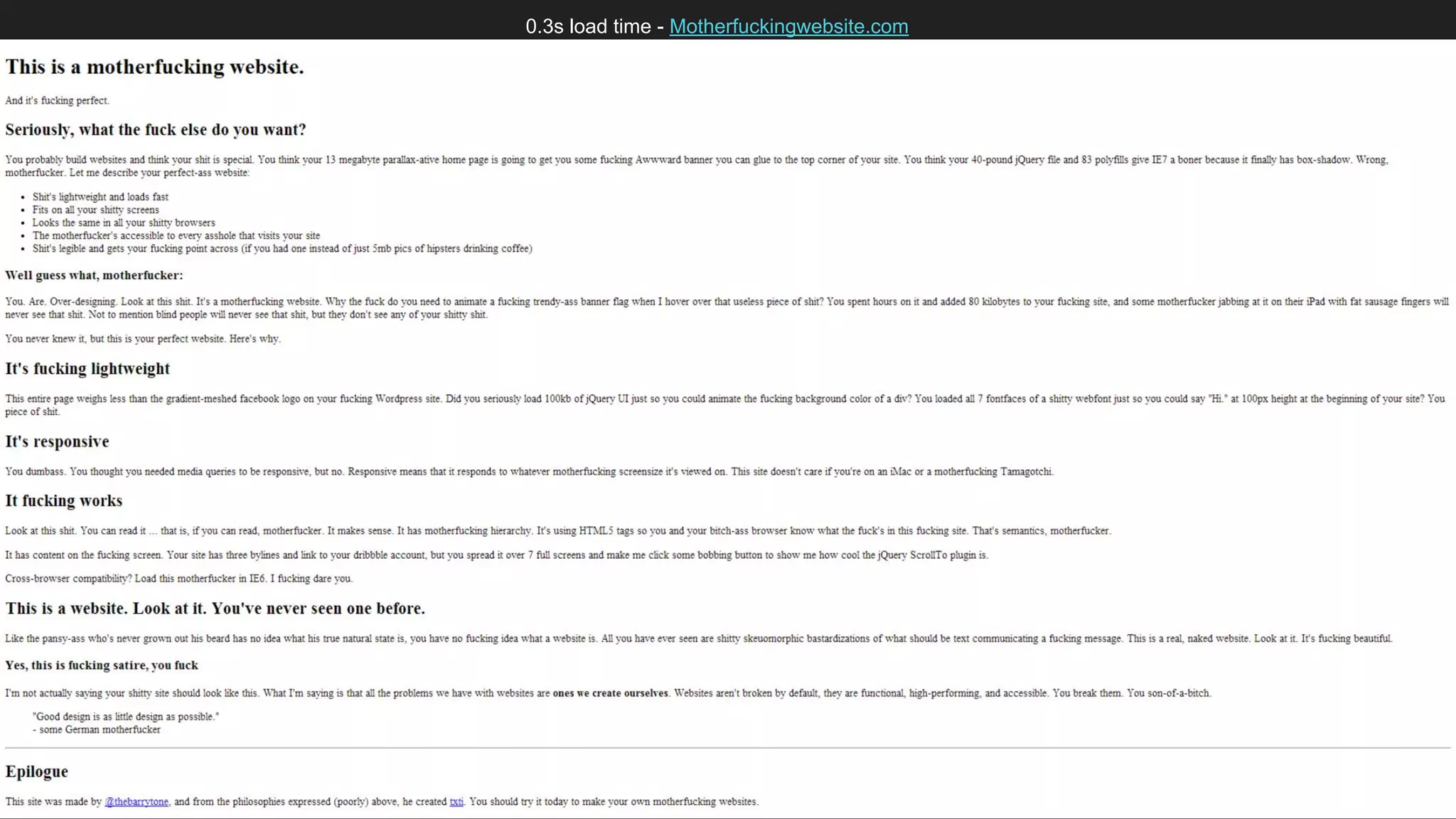 0.3s load time - Motherfuckingwebsite.com
 