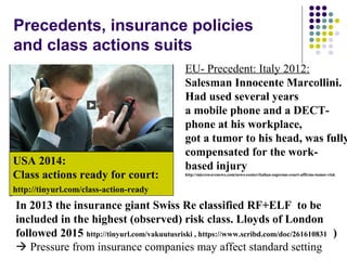 Precedents, insurance policies
and class actions suits
EU- Precedent: Italy 2012:
Salesman Innocente Marcollini.
Had used ...