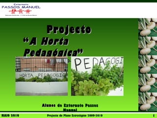 Projecto
            “ A Horta
            Pedagógica ”
                          2009-2010




               Alunos do Externato Passos
                         Manuel
MAIO 2010        Projecto do Plano Estratégico 2009-2010   1
 