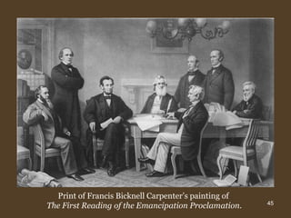 Print of Francis Bicknell Carpenter’s painting of  The First Reading of the Emancipation Proclamation. 
