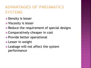  Density is lesser
 Viscosity is lesser
 Reduce the requirement of special designs
 Comparatively cheaper in cost
 Provide better operational
 Lesser in weight
 Leakage will not affect the system
performance
 