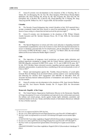 A/HRC/45/36
10
57. Annex II contains new developments in the situations of Ms. Li Xiaoling, Ms. Li
Yuhan, Mr. Liu Zhengqin...