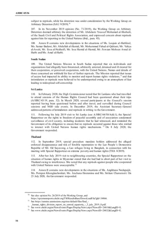 A/HRC/45/36
16
subject to reprisals, while his detention was under consideration by the Working Group on
Arbitrary Detenti...