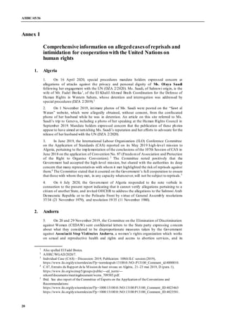 A/HRC/45/36
20
Annex I
Comprehensive information on allegedcasesofreprisals and
intimidation for cooperationwith the Unite...