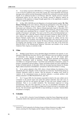 A/HRC/45/36
24
23. It was further reported to OHCHR that on 17 February 2020, Mr. Capelle applied for
a visa to travel to ...