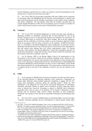 A/HRC/45/36
25
Council delegation reported that one woman was forced to cancel her participation in the
meeting due to a t...