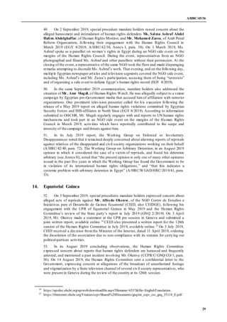 A/HRC/45/36
29
49. On 2 September 2019, special procedure mandate holders raised concern about the
alleged harassment and ...