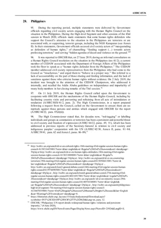 A/HRC/45/36
39
28. Philippines
95. During the reporting period, multiple statements were delivered by Government
officials...