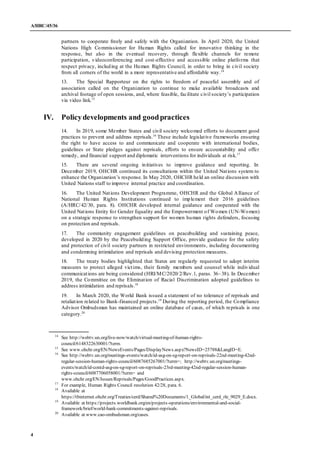 A/HRC/45/36
4
partners to cooperate freely and safely with the Organization. In April 2020, the United
Nations High Commis...