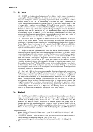 A/HRC/45/36
44
33. Sri Lanka
120. OHCHR received continued allegations of surveillance of civil society organizations,
hum...