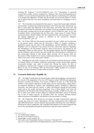 A/HRC/45/36
47
including Mr. Turgunov103
(CAT/C/UZB/CO/5, para. 16). 104
Nonetheless, it expressed
concern that a number o...