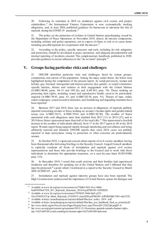 A/HRC/45/36
5
20. Following its statement in 2018 on retaliation against civil society and project
stakeholders,21
the Int...