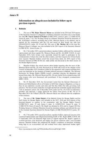 A/HRC/45/36
52
Annex II
Information on allegedcases included in follow-up to
previous reports
1. Bahrain
1. The case of Ms...