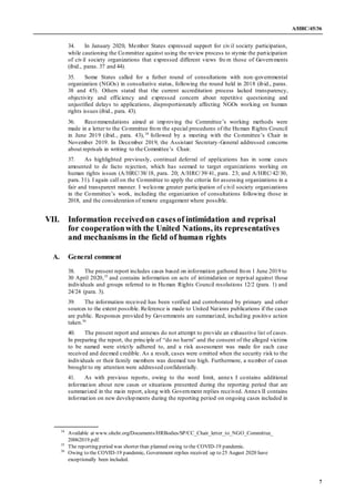 A/HRC/45/36
7
34. In January 2020, Member States expressed support for civil society participation,
while cautioning the C...