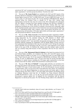 A/HRC/45/36
73
and private life” and “communicating with journalists, UN human rights bodies and human
rights organization...