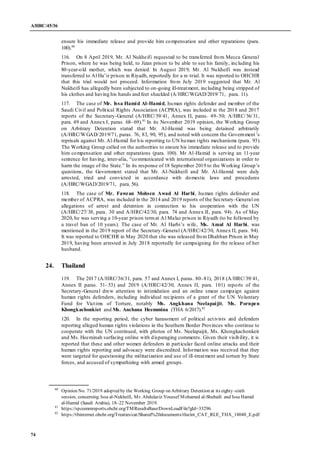 A/HRC/45/36
74
ensure his immediate release and provide him compensation and other reparations (para.
100).80
116. On 8 Ap...