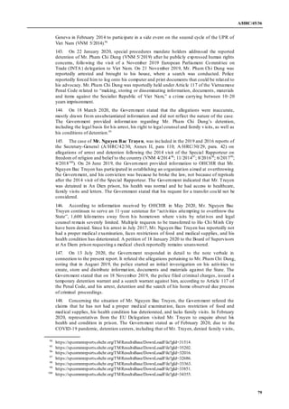 A/HRC/45/36
79
Geneva in February 2014 to participate in a side event on the second cycle of the UPR of
Viet Nam (VNM 5/20...