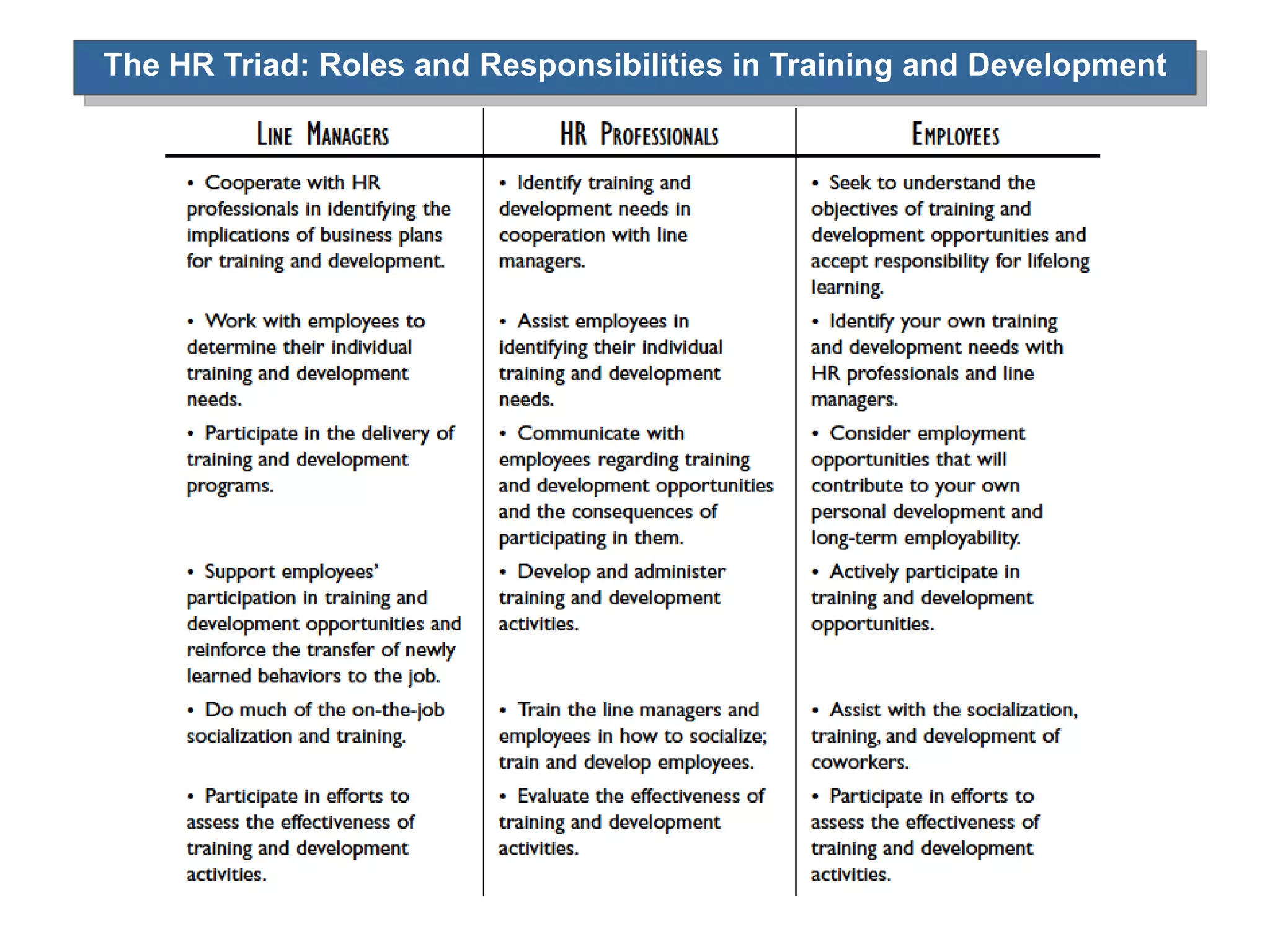 The HR Triad: Roles and Responsibilities in Training and Development 