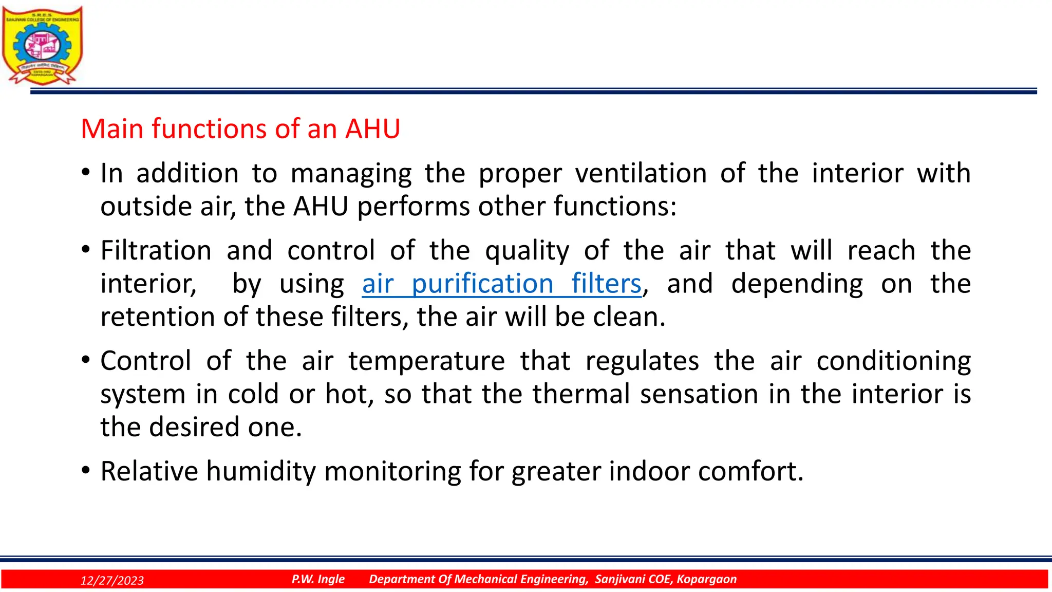 AHU HVAC.ppt Air Distribution Systems, HVAC | PPT