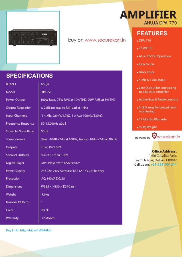 Ahuja Amplifier Dpa 770 Features securekart
