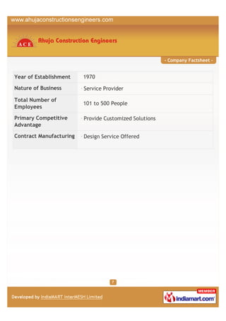 - Company Factsheet -


Year of Establishment    1970

Nature of Business       Service Provider

Total Number of
        ...