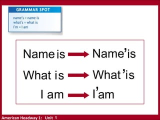 American Headway 1: Unit
‘
m
i
s
Name
What
I
i
a
s
m
i
s
Name
What
I
i
a
s‘
‘
1
 