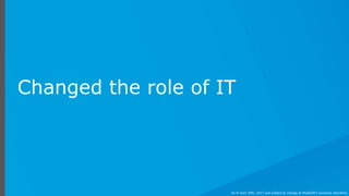 Changed the role of IT
As of April 20th, 2017 and subject to change at MuleSoft's exclusive discretion.
 