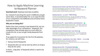 How to Apply Machine Learning
to Keyword Planner
Searched word: Depilacja laserowa w pobliżu
So, instead of searching this...