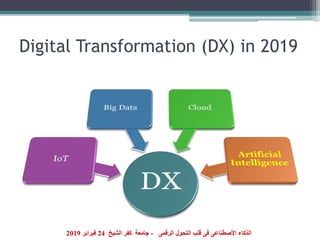 Digital Transformation (DX) in 2019
‫الرقمى‬ ‫التحول‬ ‫قلب‬ ‫فى‬ ‫األصطناعى‬ ‫الذكاء‬-‫الشيخ‬ ‫كفر‬ ‫جامعة‬24‫فبراير‬2019
 