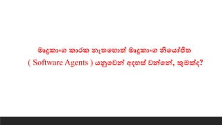 මෘදුකොාංග කොරක නැ තහොත් මෘදුකොාංග නිතෙෝජි
( Software Agents ) ෙනුතවන් අදහස් වන්තන්, කුමක්ද?
 