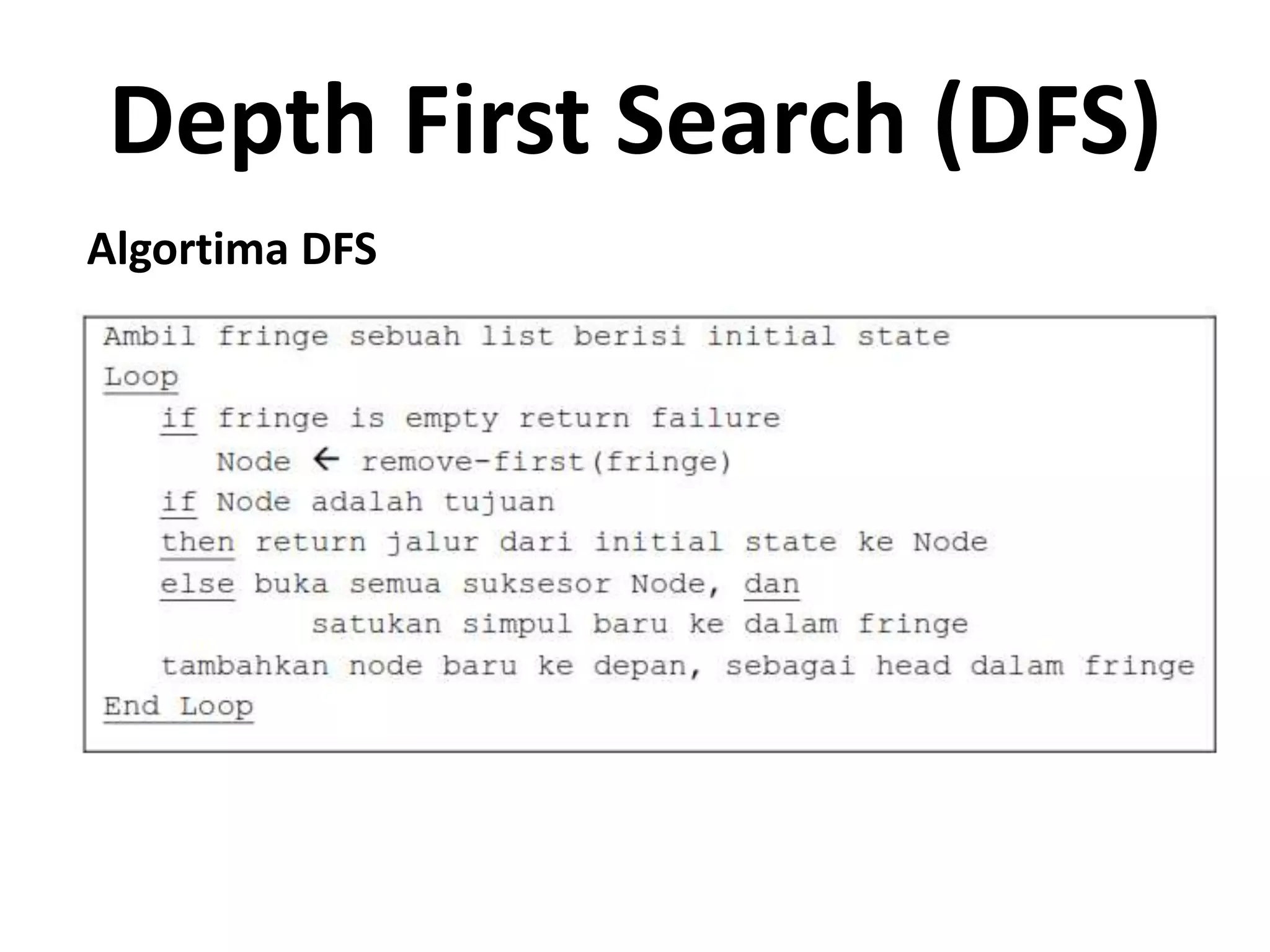 Depth First Search (DFS)
Algortima DFS
 