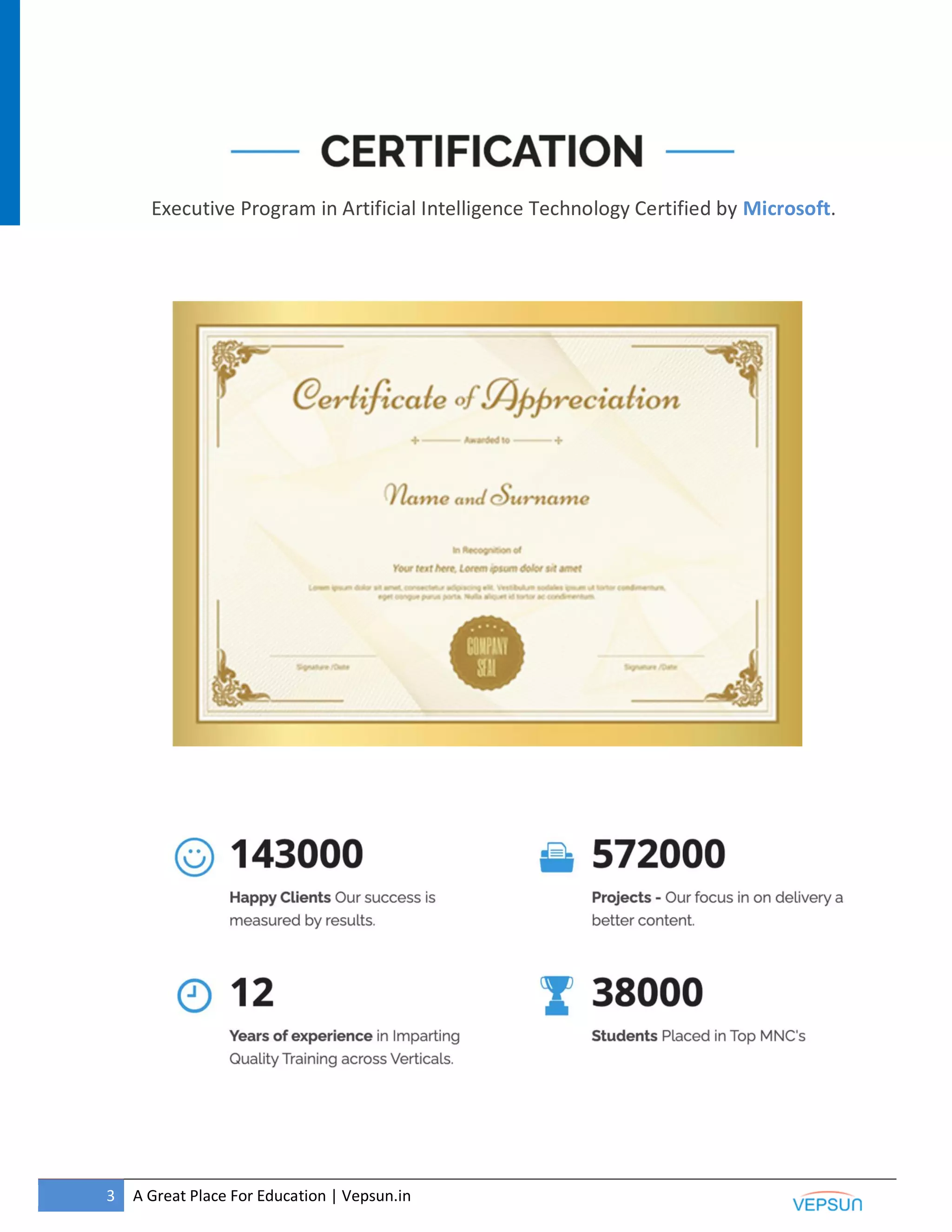 3 A Great Place For Education | Vepsun.in
Executive Program in Artificial Intelligence Technology Certified by Microsoft.
 
