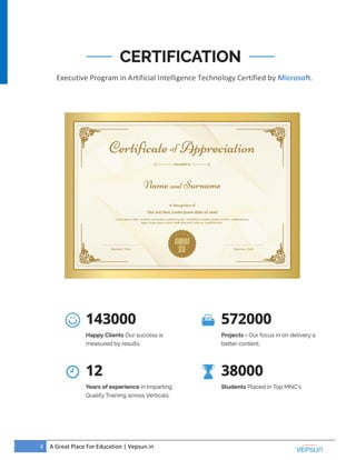 3 A Great Place For Education | Vepsun.in
Executive Program in Artificial Intelligence Technology Certified by Microsoft.
 