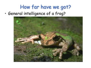 How far have we got?
• General intelligence of a frog?
 