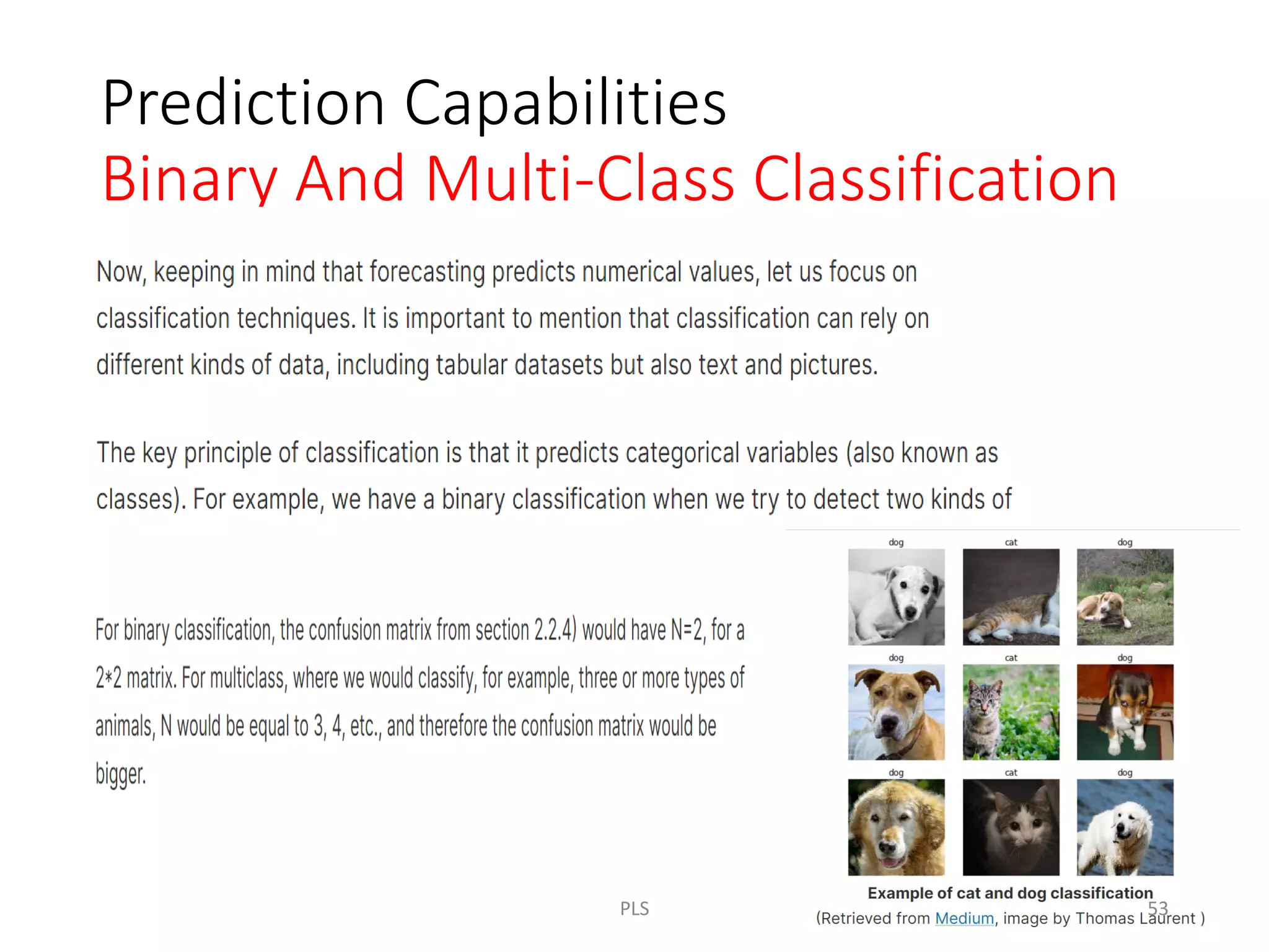 Prediction Capabilities
Binary And Multi-Class Classification
PLS 53
 