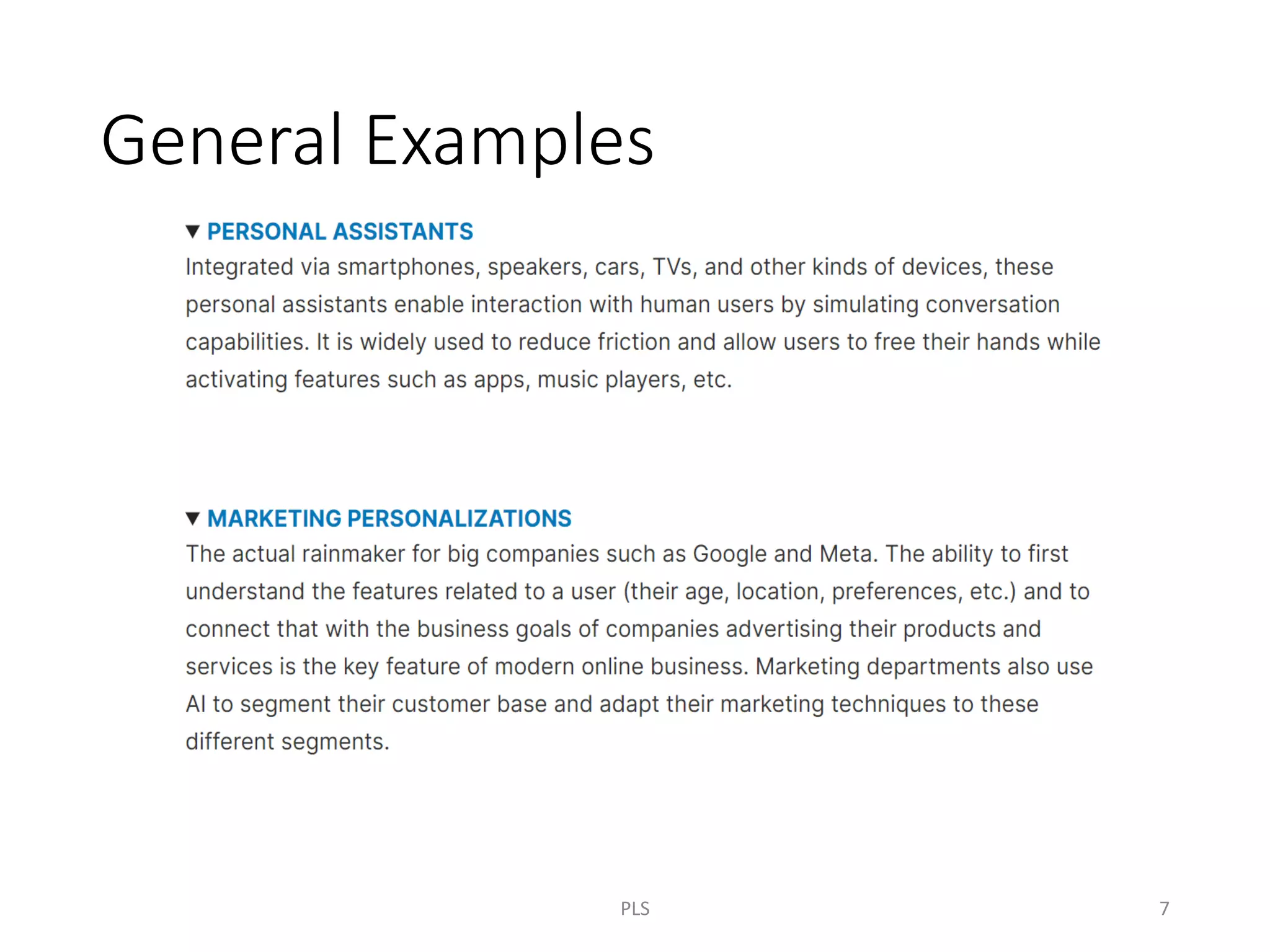 General Examples
PLS 7
 