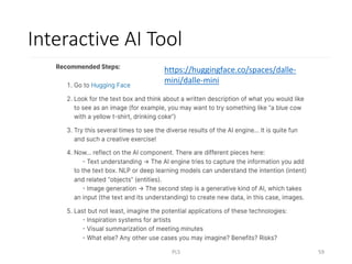 Interactive AI Tool
https://huggingface.co/spaces/dalle-
mini/dalle-mini
PLS 59
 
