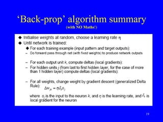 ‘Back-prop’ algorithm summary
(with NO Maths!)
19
 