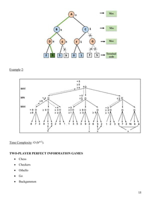 13
Example 2:
Time Complexity: O (bm/2
).
TWO-PLAYER PERFECT INFORMATION GAMES
• Chess
• Checkers
• Othello
• Go
• Backgammon
 