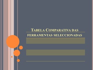 TABELA COMPARATIVA DAS
FERRAMENTAS SELECCIONADAS

 