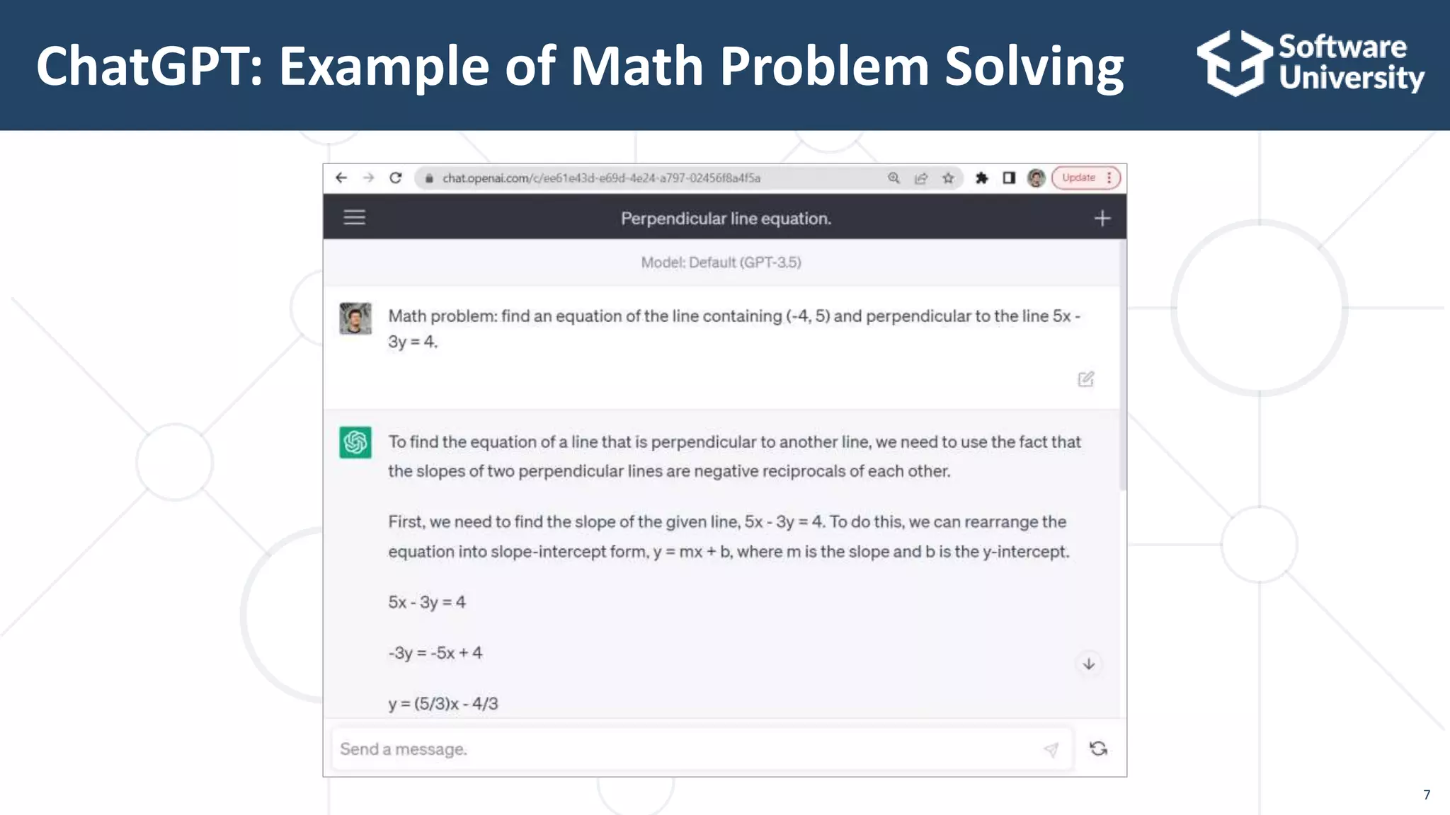 7
ChatGPT: Example of Math Problem Solving
 