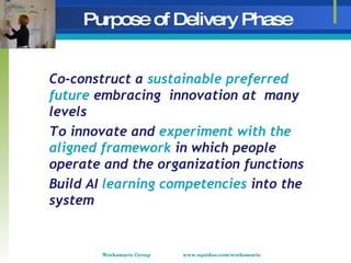 Purpose of Delivery Phase <ul><li>Co-construct a  sustainable preferred future  embracing  innovation at  many levels  </l...