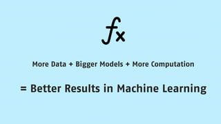 More Data + Bigger Models + More Computation
= Better Results in Machine Learning
 
