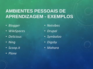 AMBIENTES PESSOAIS DE
APRENDIZAGEM - EXEMPLOS
 
