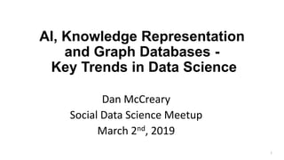 AI, Knowledge Representation
and Graph Databases -
Key Trends in Data Science
Dan McCreary
Social Data Science Meetup
March 2nd, 2019
1
 