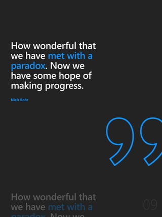 How wonderful that
we have met with a
paradox. Now we
have some hope of
making progress.
Niels Bohr
 