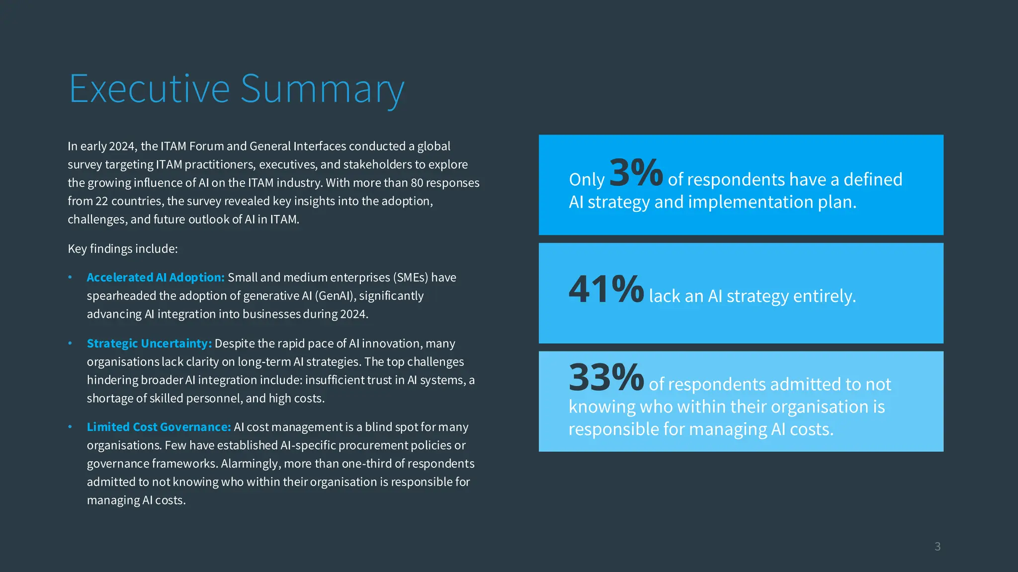 Executive summary • AI adoption overview • Main barriers against ...