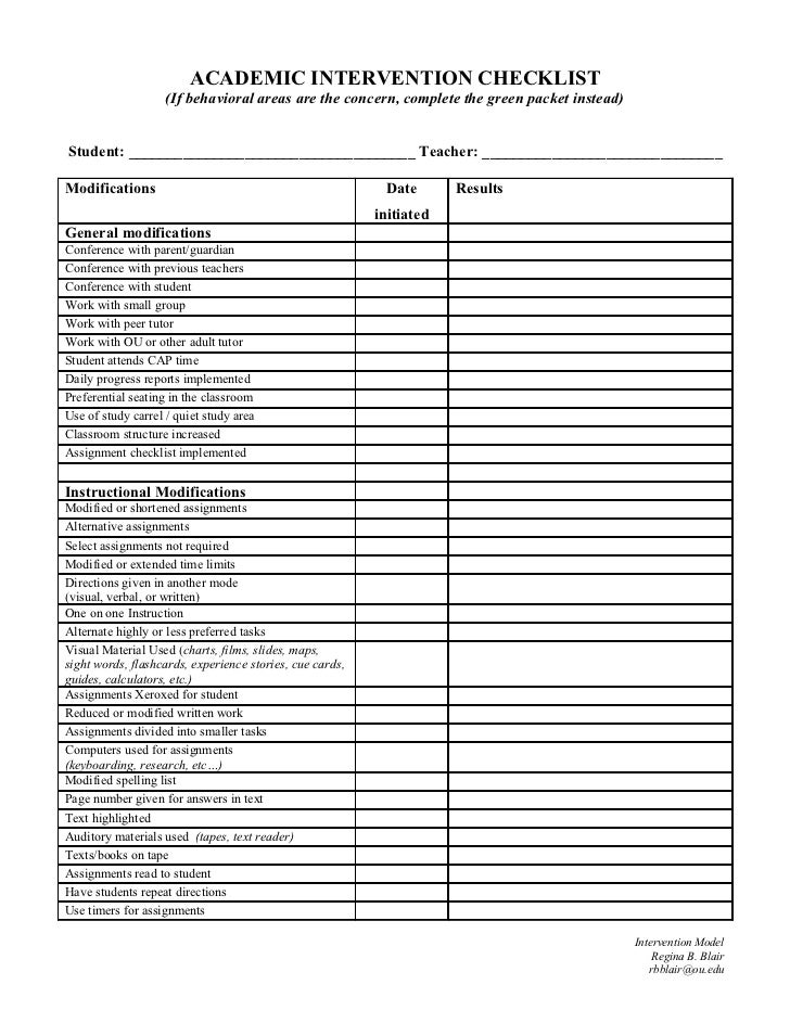 Intervention Checklist